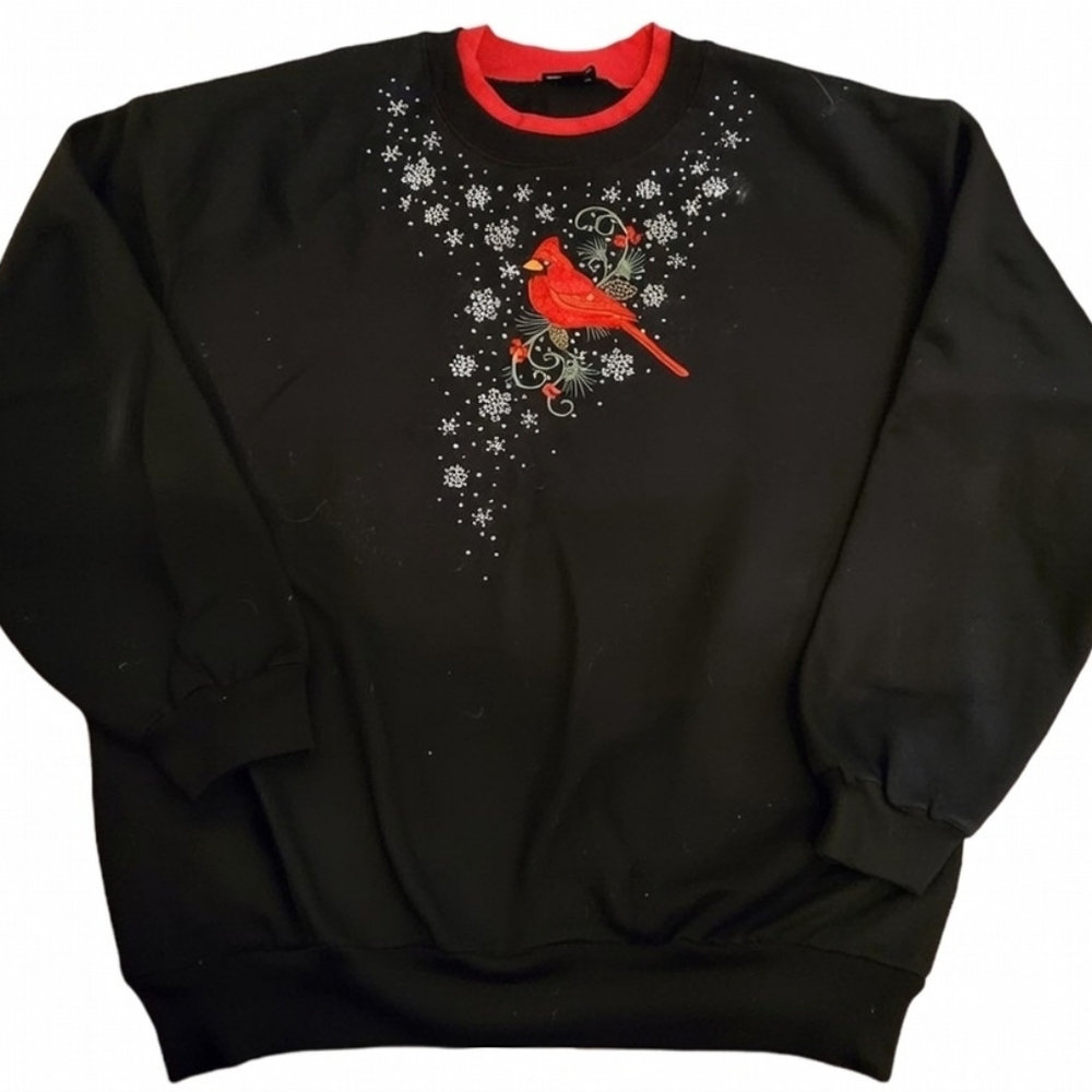Vintage Trilllogy by Morning Sun Black Red Cardinal Rhinestone Snowflakes XL